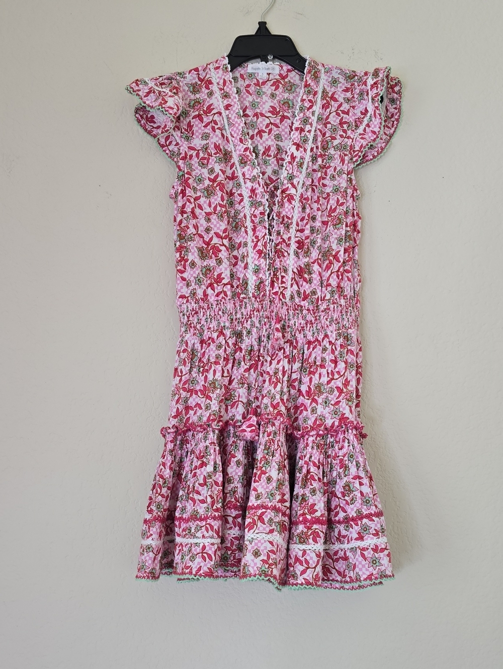 Poupette St. Barth Pink Floral Ruffle Tiered Dress Girls Size 6